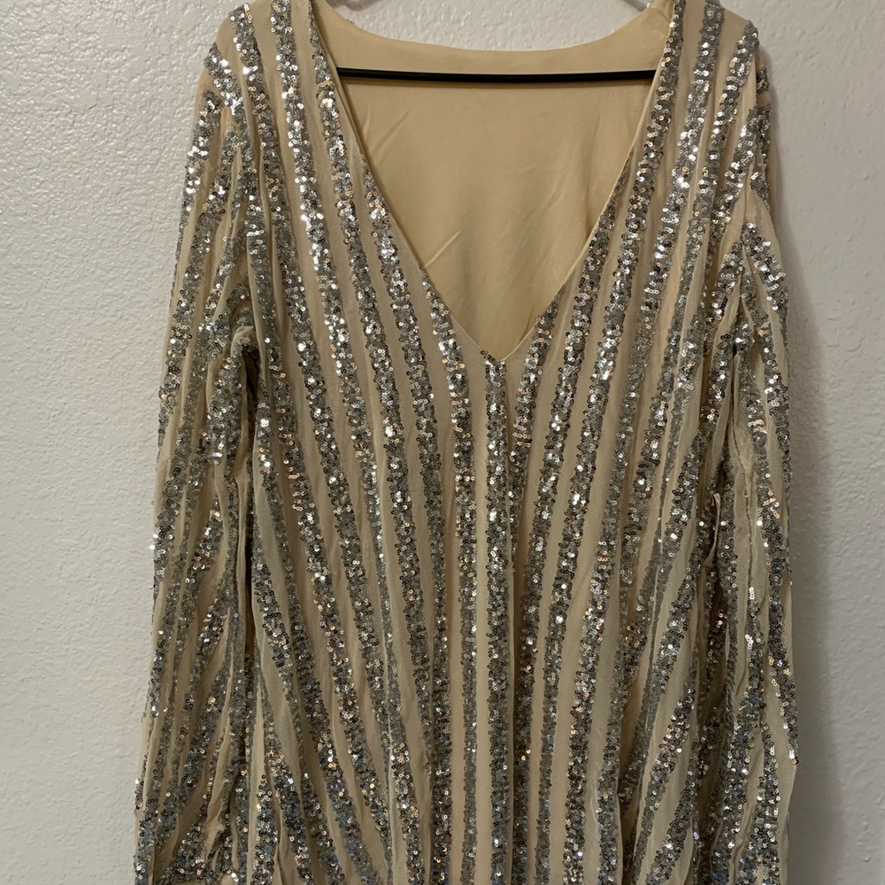 Tan and silver sequin dress